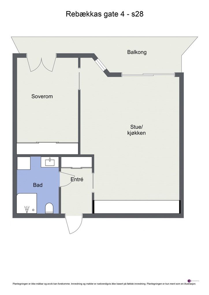 Veiledende planskisse. Leiligheten disponerer også bod på ca. 4 kvm. i kjeller.