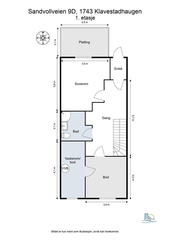 Veiledende skisse av boligens 1. etasje.