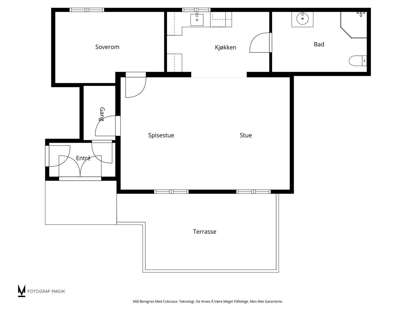 Leiligheten har en arealeffektiv planløsning på 65 m², med alle rom praktisk plassert på én flate.