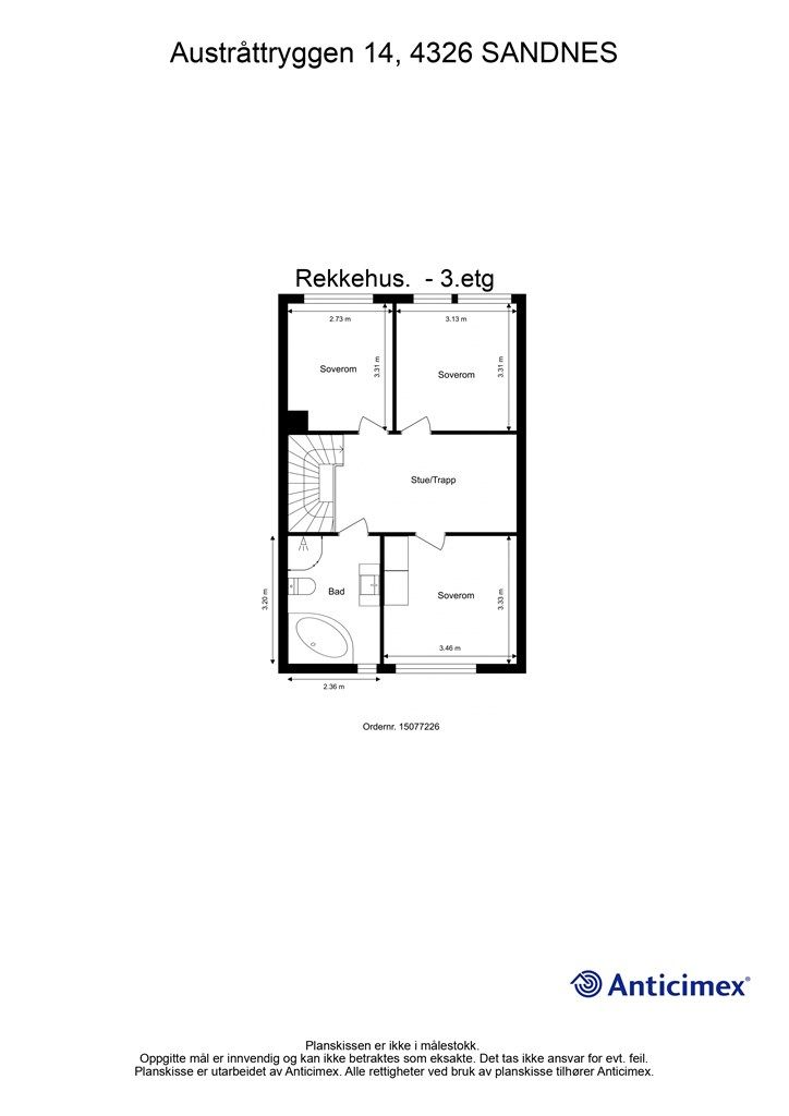 Plantegning-Rekkehus. - 3.etg
