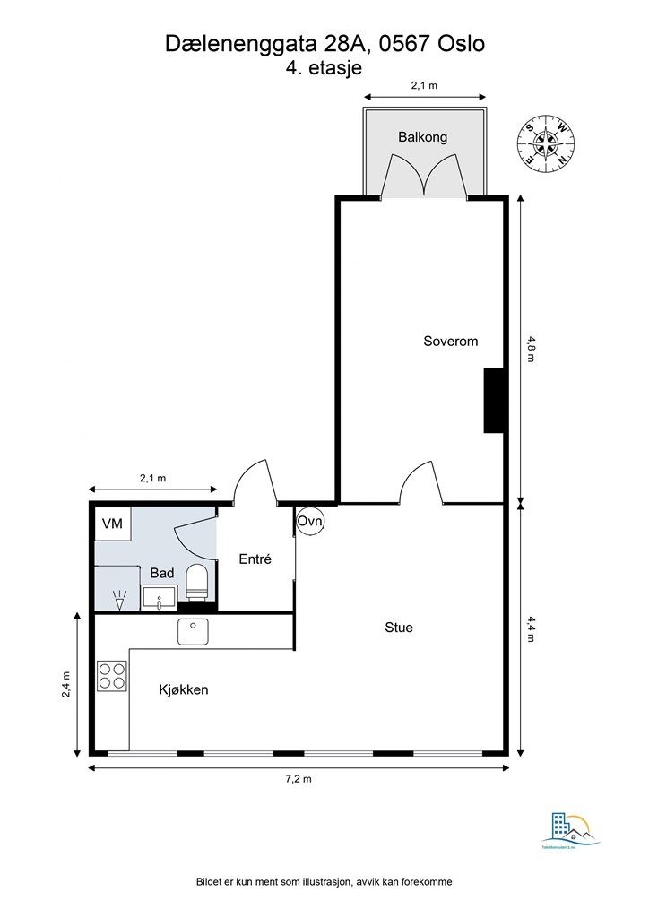 Leiligheten på 47 m² har en gjennomtenkt planløsning med entré, bad, soverom og åpen stue-kjøkkenløsning.