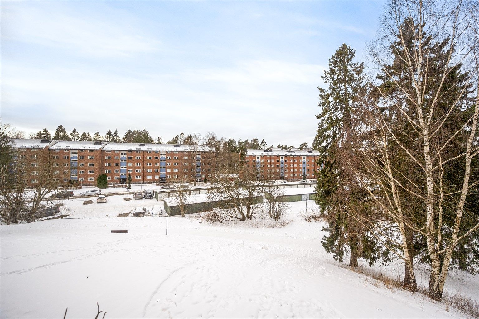 Fra leiligheten har du utsikt over rolige omgivelser og skogholt.