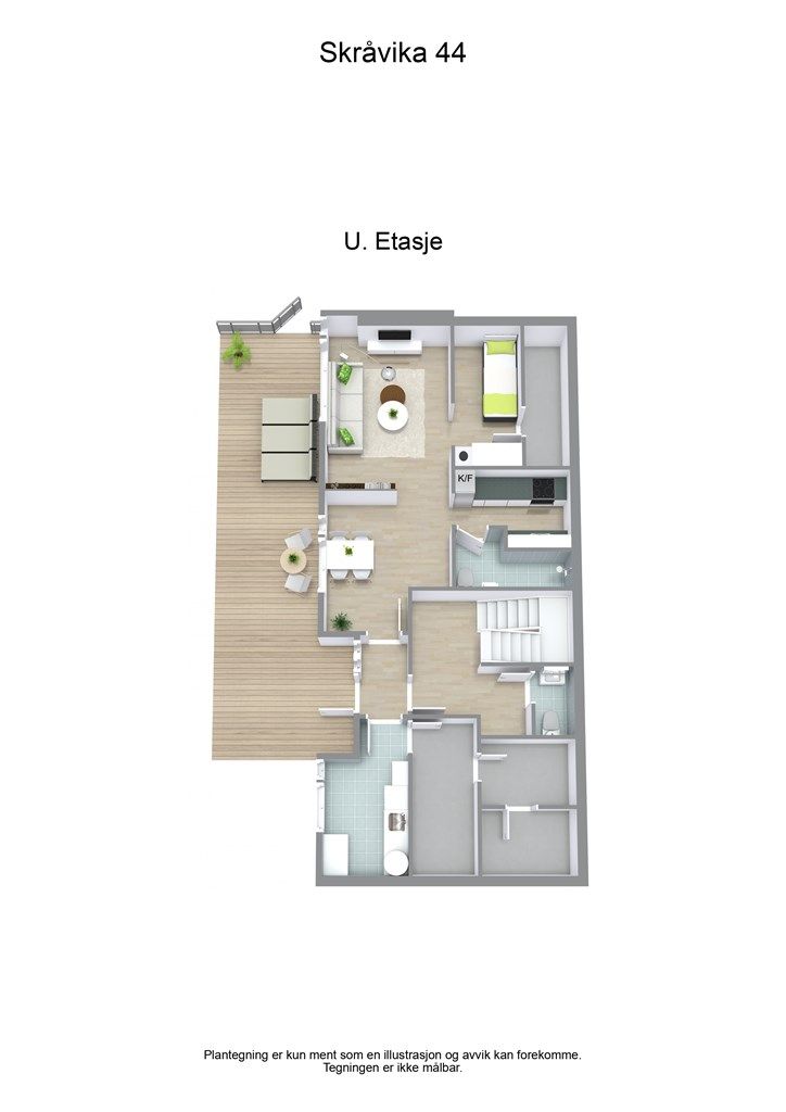 3 D plantegning i underetasjen