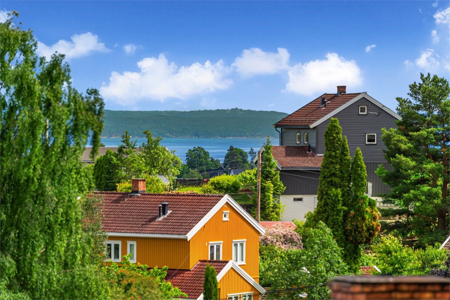 Utsikt mot sjøen fra eiendommen.