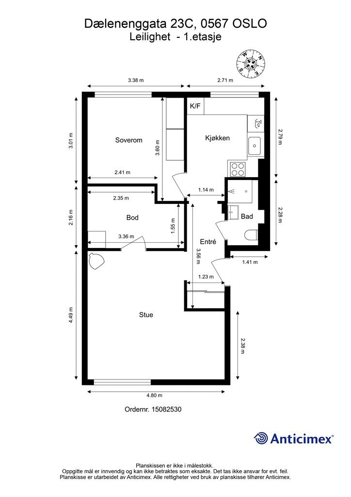 Leiligheten har en god planløsning med soverom vendt mot rolig bakgård og en praktisk innvendig bod. I tillegg disponeres en kjellerbod og en loftsbod.