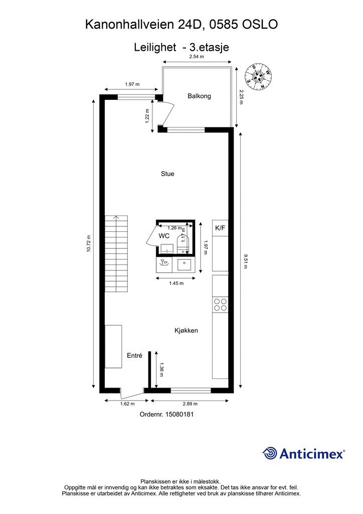 Målsatt plantegning 3.etasje