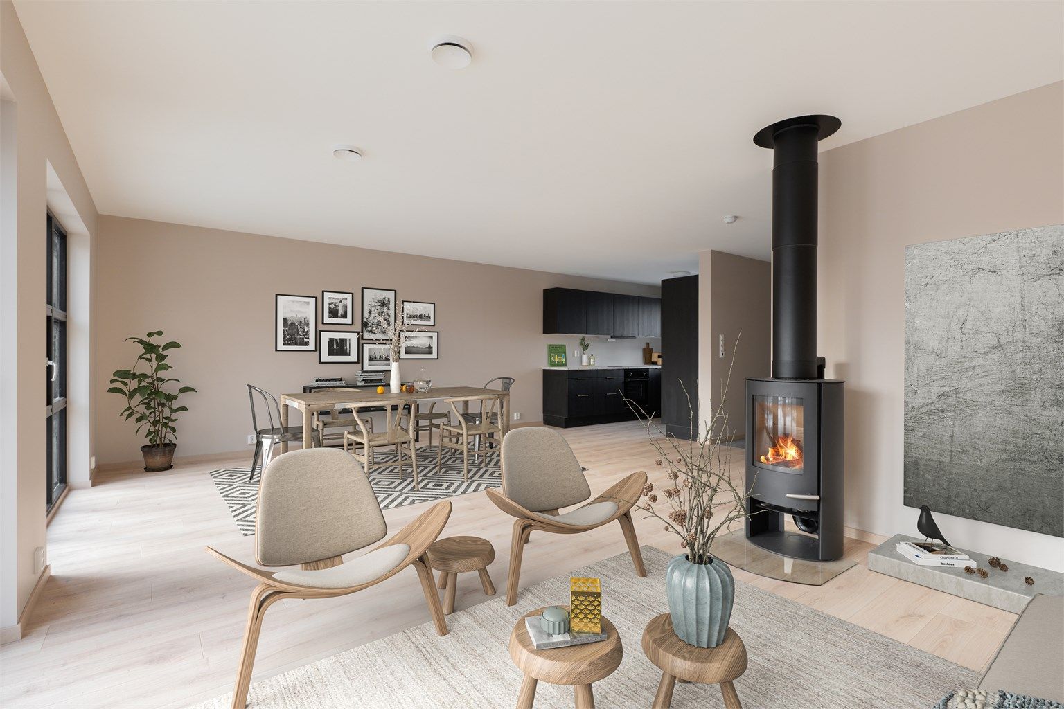 Boligen er oppført i tråd med nyeste tekniske byggestandard. Flytt rett inn og opplev gledene ved et helt nytt og moderne hjem der ingen har bodd før deg. Digitalt møblert bilde.