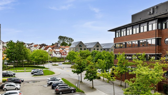 Leiligheten har hyggelig utsyn til grøntområder