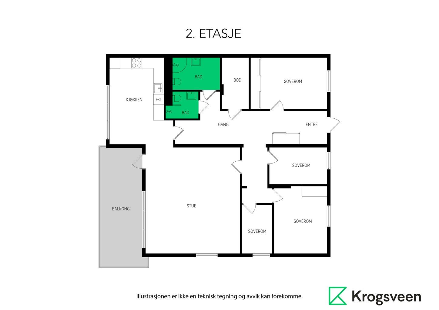 Alternativ planskisse med 4 soverom