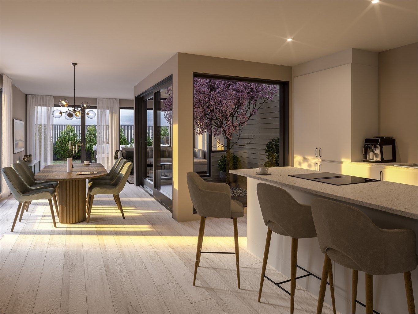 Stue med flott atrium