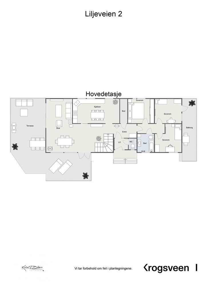 Plantegning 1. etasje - 2 soverom ikke godkjent til varlig opphold.