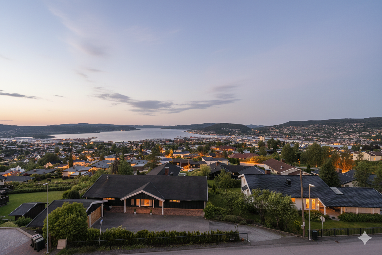 Nydelig vidstrakt utsikt over Lier dalene, Drammensfjorden og Drammen. Foto: Haiman Askari/Knipzet AS