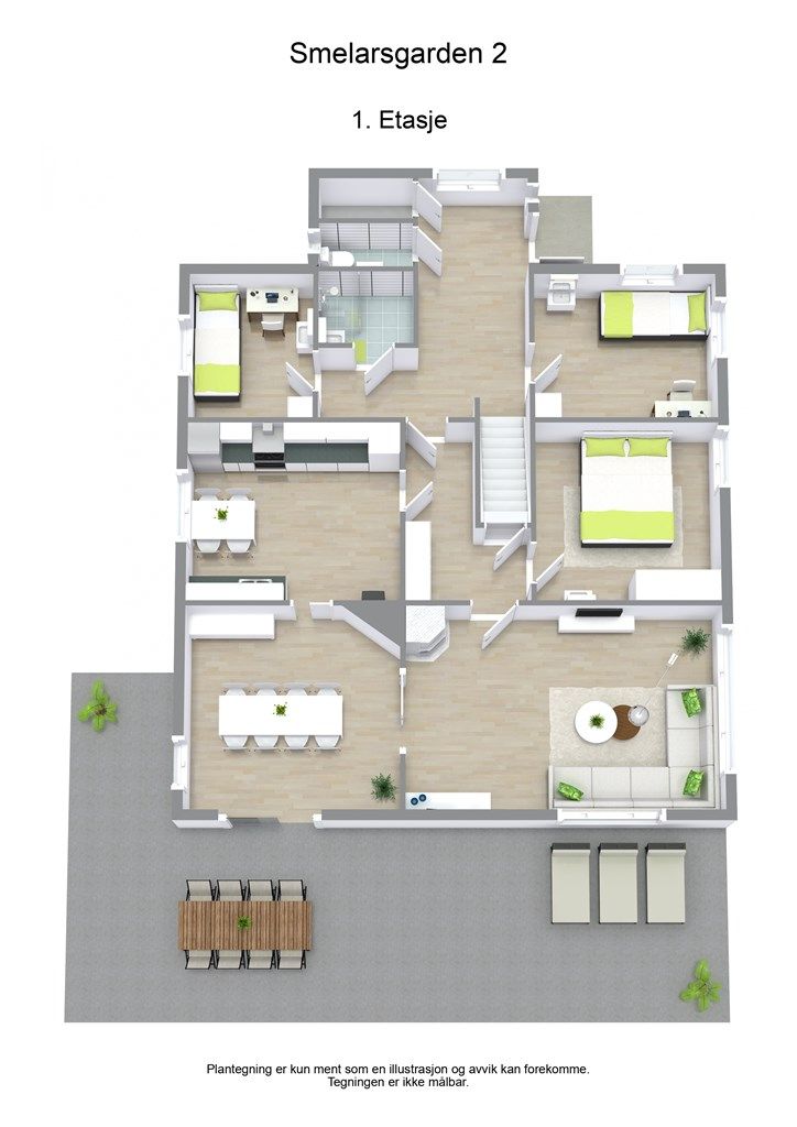 3 D plantegning 1. etasje