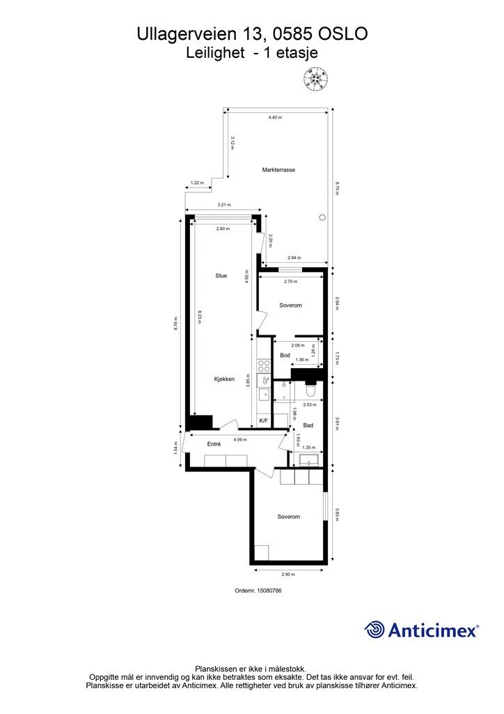 Målsatt planskisse - Ullagerveien 13 - 1. etasje 
