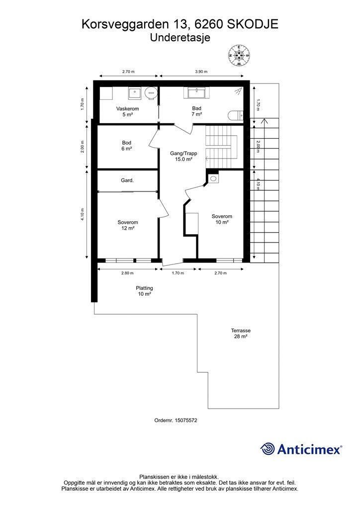 Plantegning 2D m/mål - 1. etasje