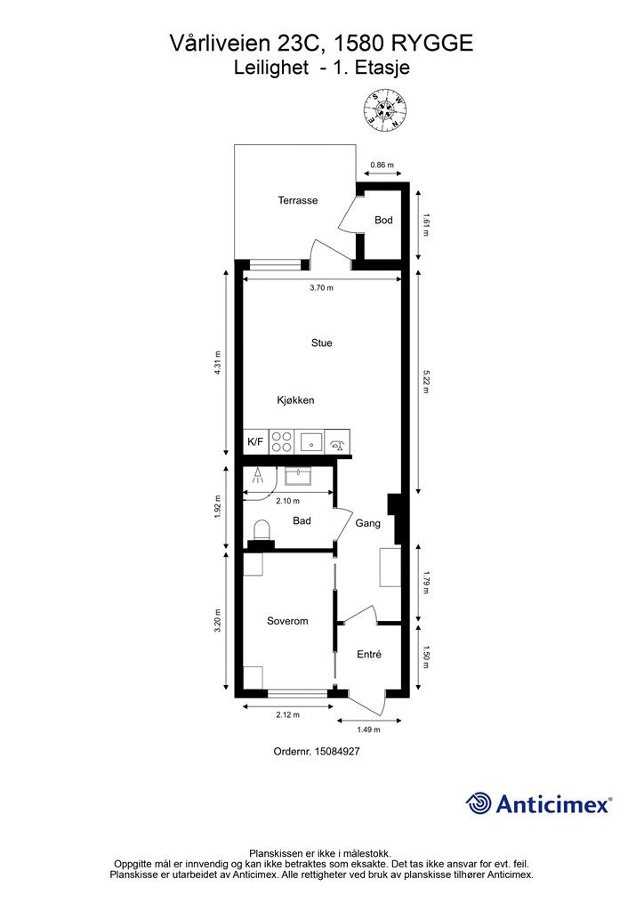 Veiledende planskisse. Utvendig bod disponeres også av leiligheten.