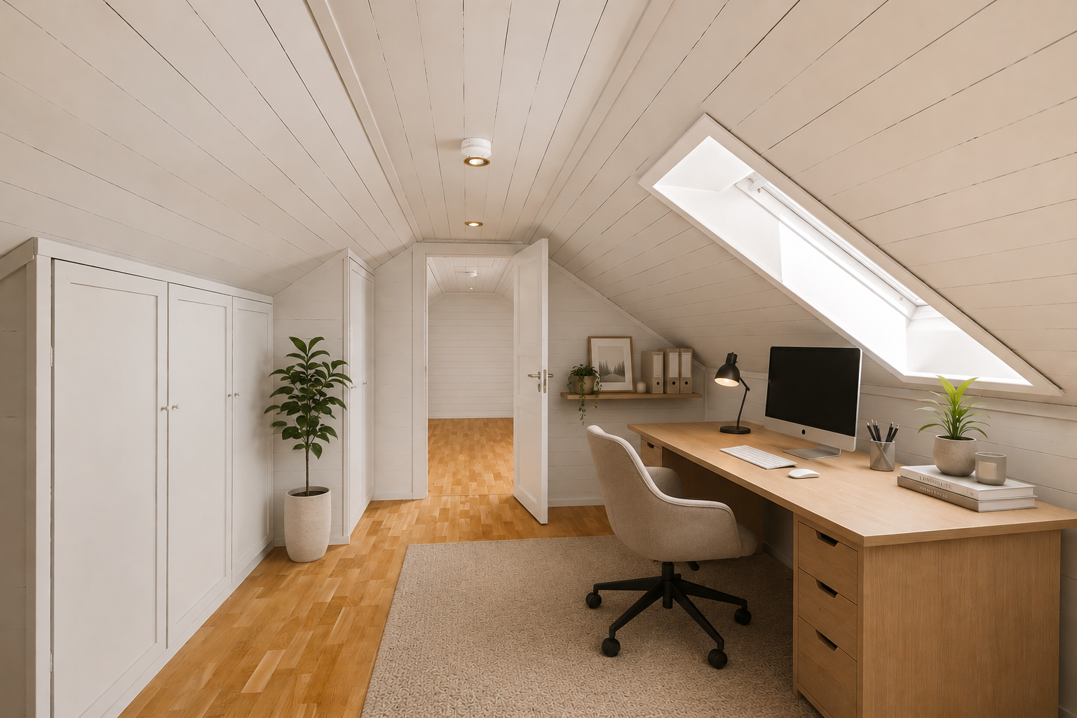 Mellom loftstue og soverom på loftet. Her kunne man innredet med for eksempel et hjemmekontor[ digitalt stylet ]