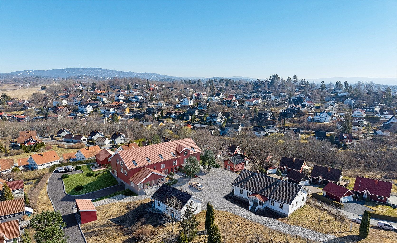 På tidligere Nordre Nes Gård på Haslum kommer nå 6 store og moderne rekkehus i unik låvestil, samt 1 frittliggende enebolig for salg