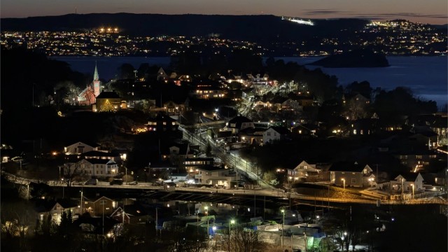 Utsiktsbilde på kveld, tatt av selger