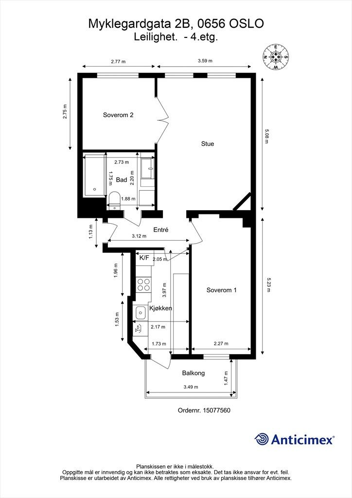 Planløsning. Legg merke til at det er lysinnslipp fra begge sider. 