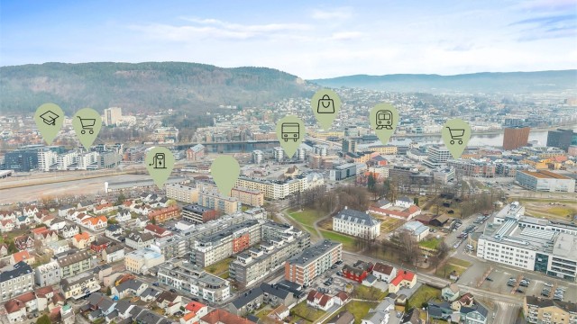 Herfra når du enkelt alt Drammen har å by på, fra shopping og transport til parker og kulturtilbud.
Foto: Tor Harald Johannessen