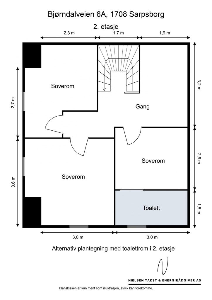 Veiledende skisse av boligens 2. etasje
