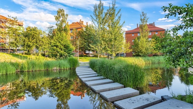 Hyggelig vei opp mot Hovin og andedammen fra Teglverksdammen og Hasle Torg
