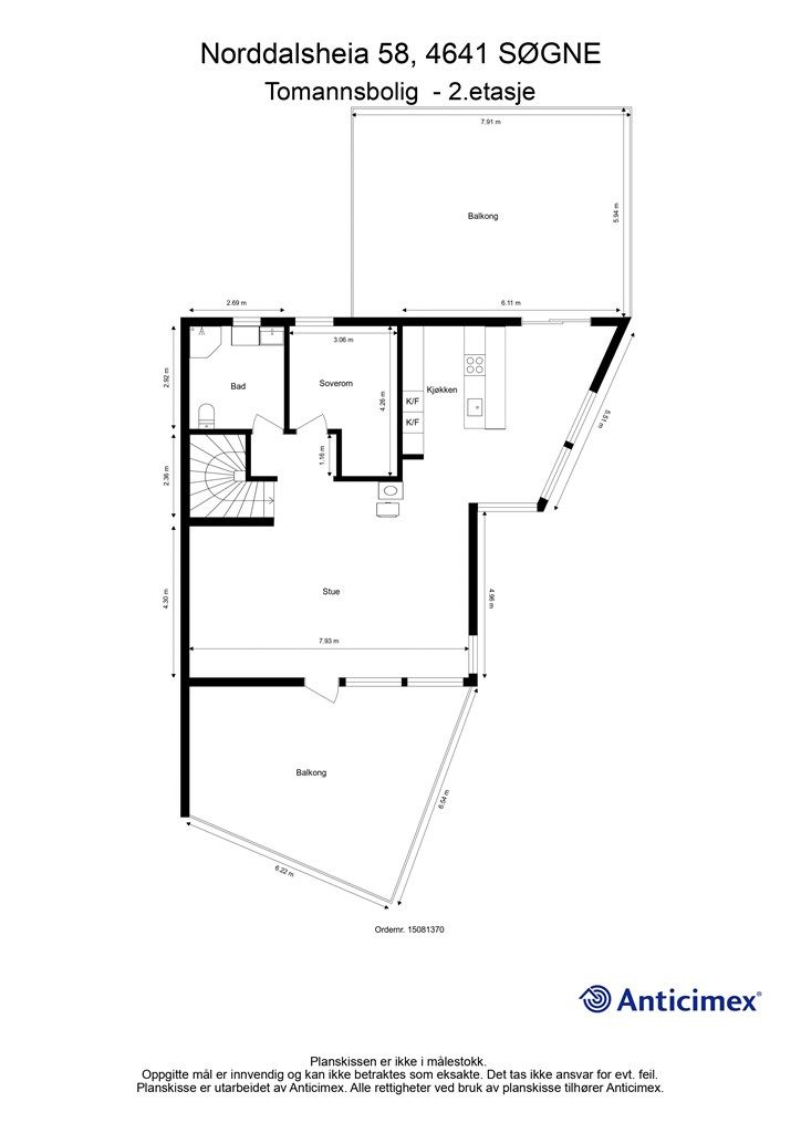 2. Etasje - 2D plantegning med mål