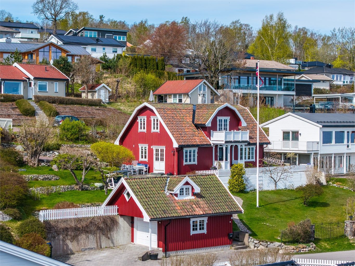 Eiendommen ligger i et etablert og attraktivt boligområde ved sjøen.