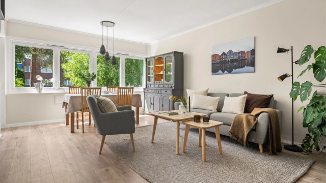 Dette er en gjennomgående 3-roms andelsleilighet med to disponible kjellerboder. Foto: Martine Eren Jacobsen