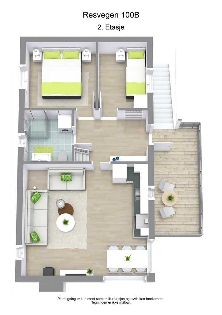 3 D plantegning 2. etasje