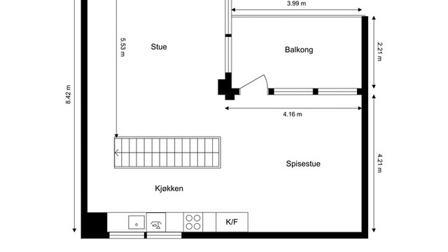 Andre etasje er viet det sosiale livet, med en åpen løsning mellom stue og kjøkken.