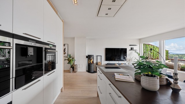 De fleste hvitevarene er av merket Siemens. Meget flott kjøkken fra danske Biga.
