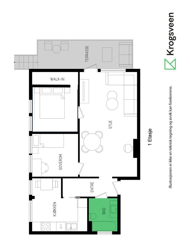 Alternativ planløsning med walk-in closet