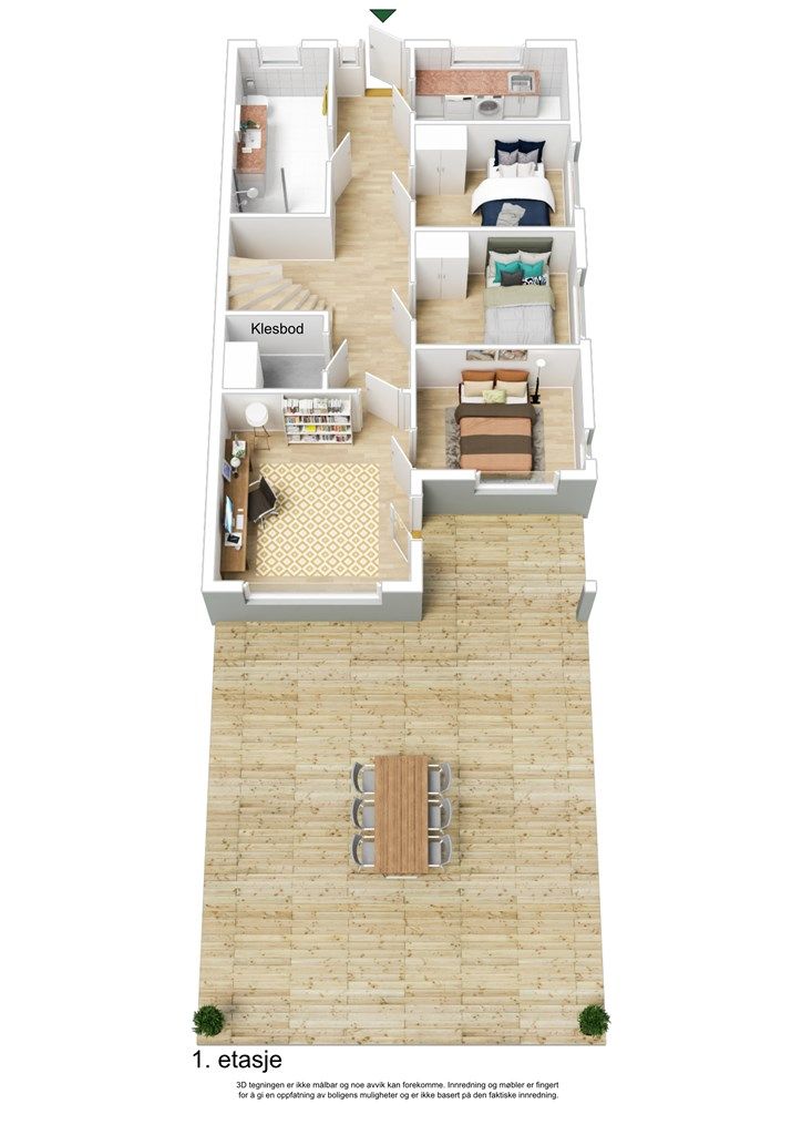 Plantegning 1. etasje - 3D