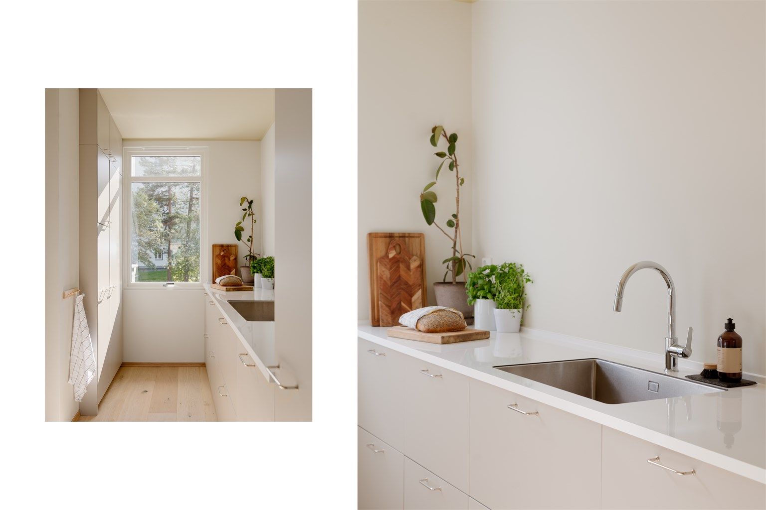 Det stilrene IKEA-kjøkkenet er gjennomtenkt og romslig. Her finner du selvsagt alle tenkelige hvitevarer integrert i innredningen – i tillegg til rikelig med oppbevaringsplass!