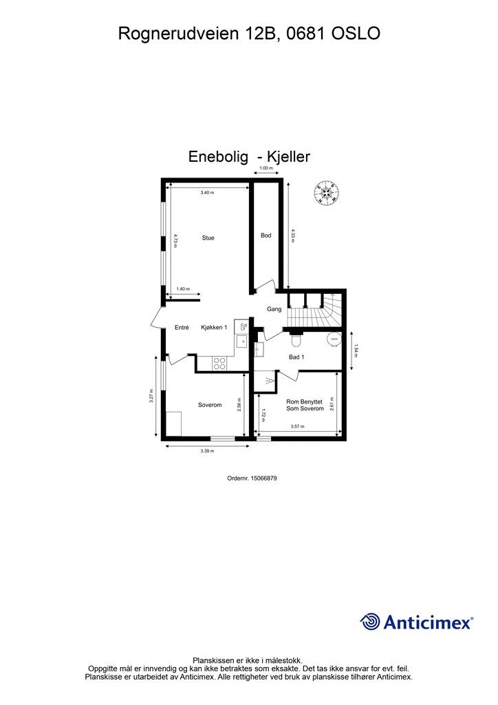 Plantegning kjeller- hybel.