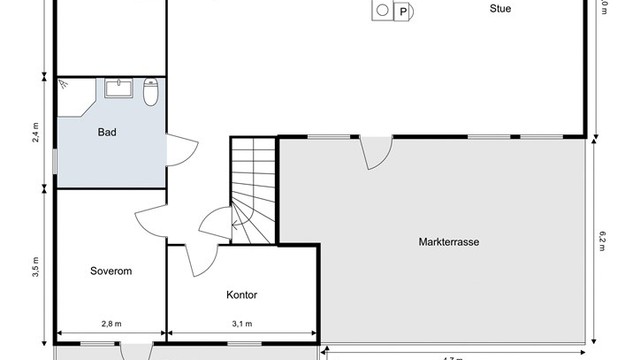 Hovedetasjen har en sosial planløsning med åpen stue- og kjøkkenløsning og tre soverom.
