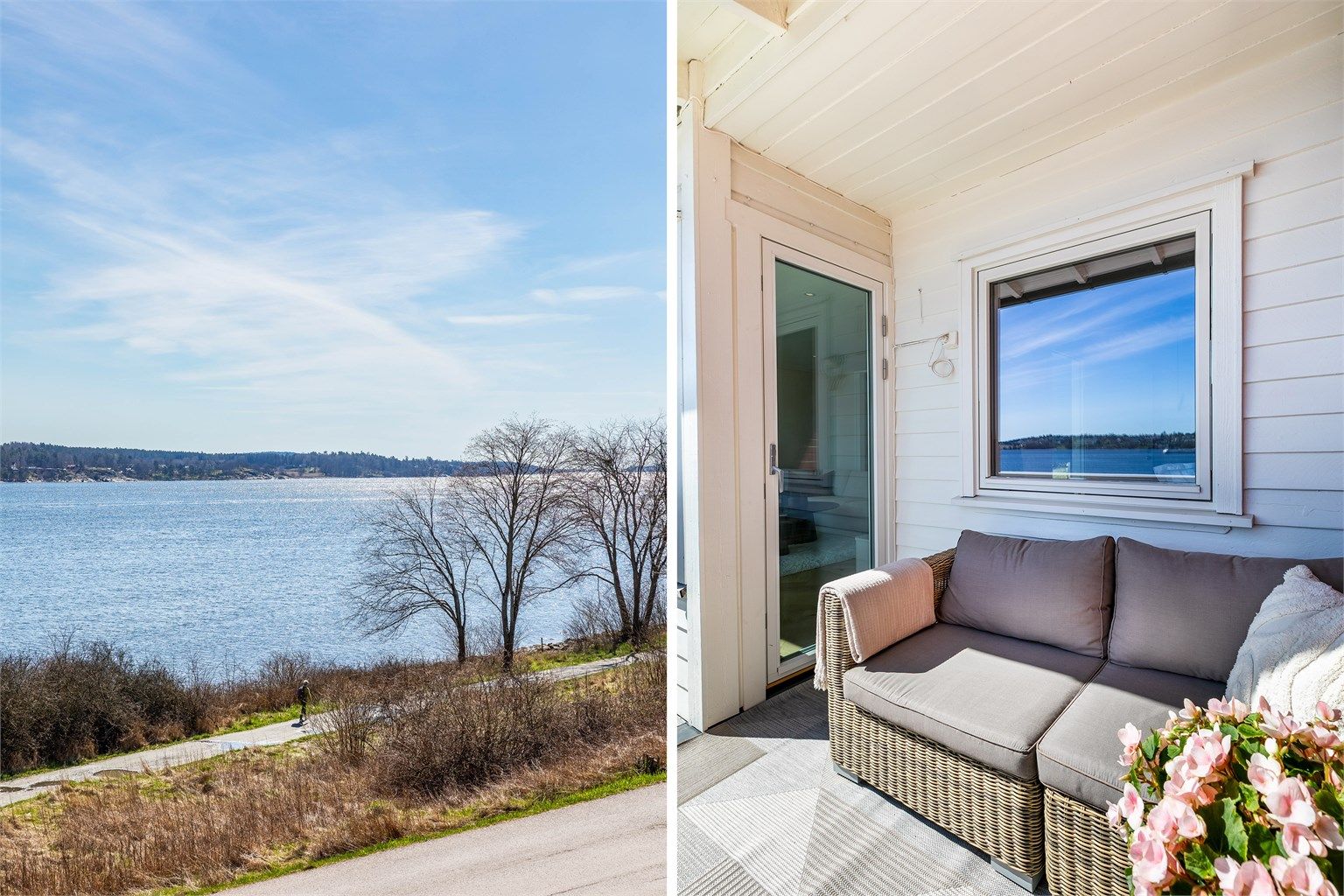 På balkongen ble både terrassebord og deler av rekkverket skiftet ut i 2025. Screen ble montert over stuevinduene i 2023.