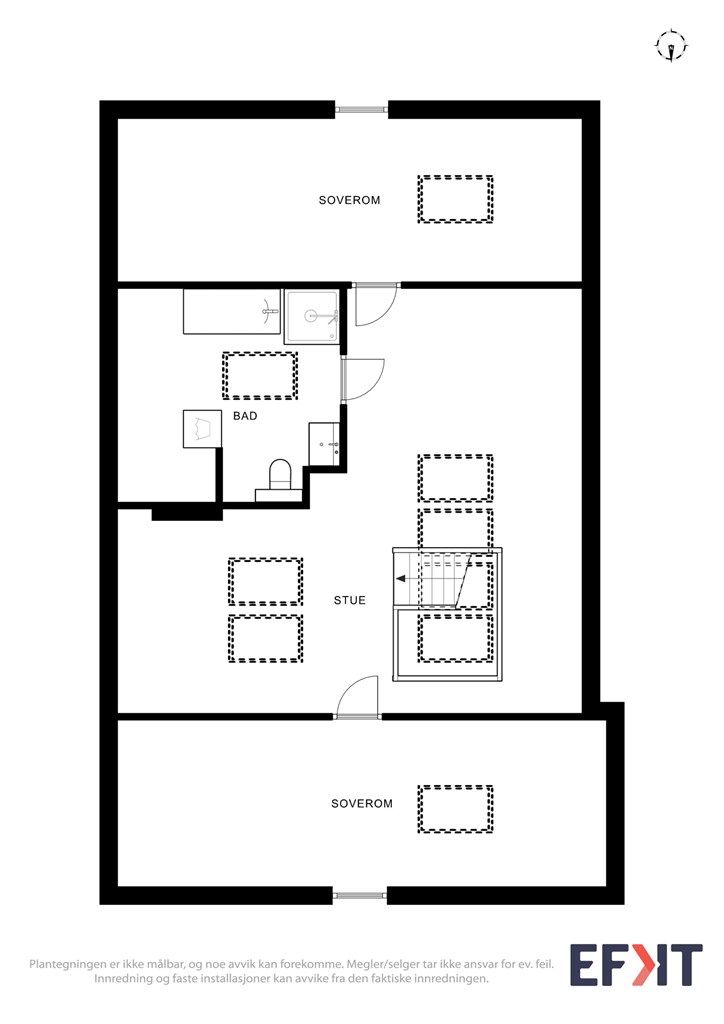 Loftsetasjen, utbygget og godkjent i 2006, inneholder en lys loftstue, to soverom og et bad.