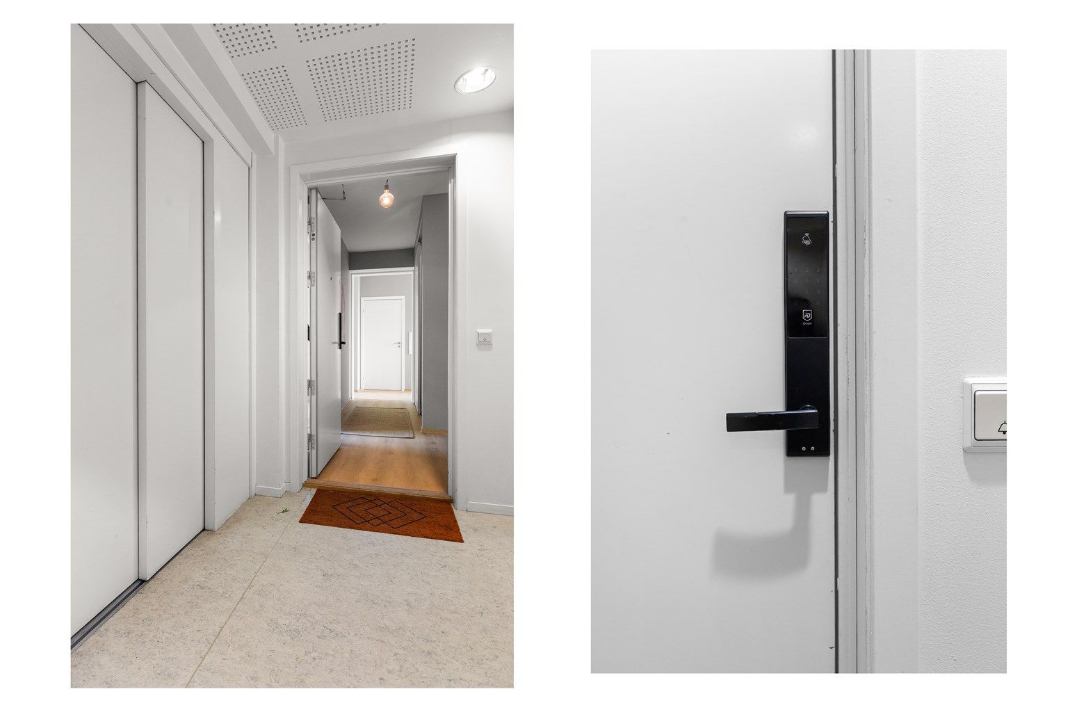 Leiligheten ligger i 6. etasje med heisadkomst, og har entrédør med elektronisk kodelås.