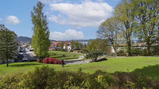 Meyermarken ligger like ved, og er et fantastisk rekreasjonsområde med gresslette, fontene/vannskulptur, lekeplass, trappeamfi samt ballbinge.