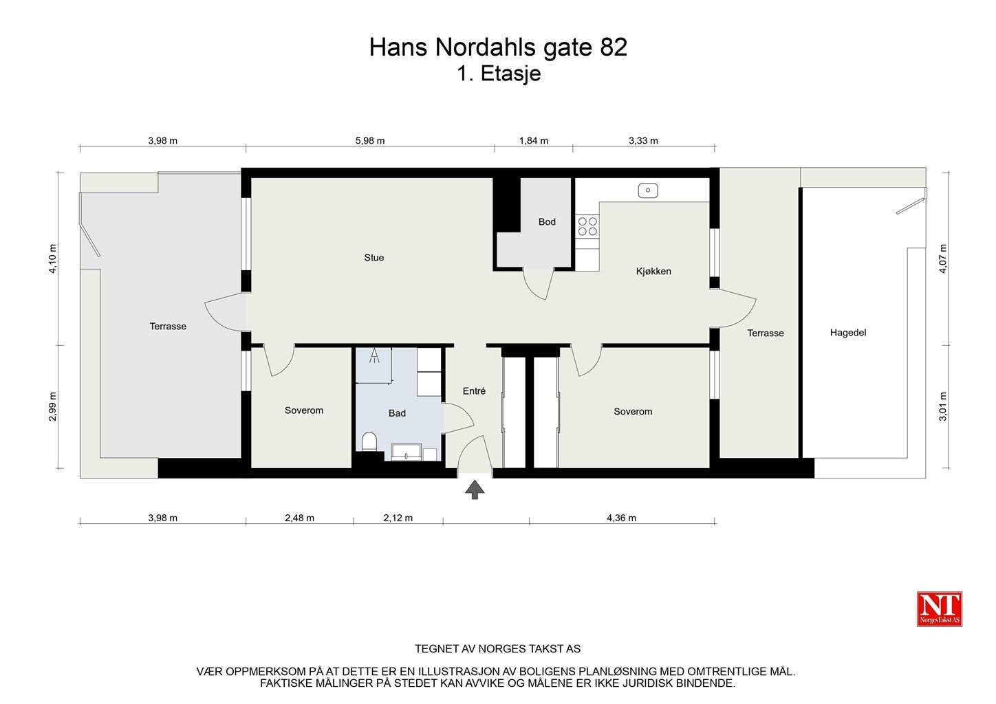 Gjennomgående planløsning med to store uteplasser! 