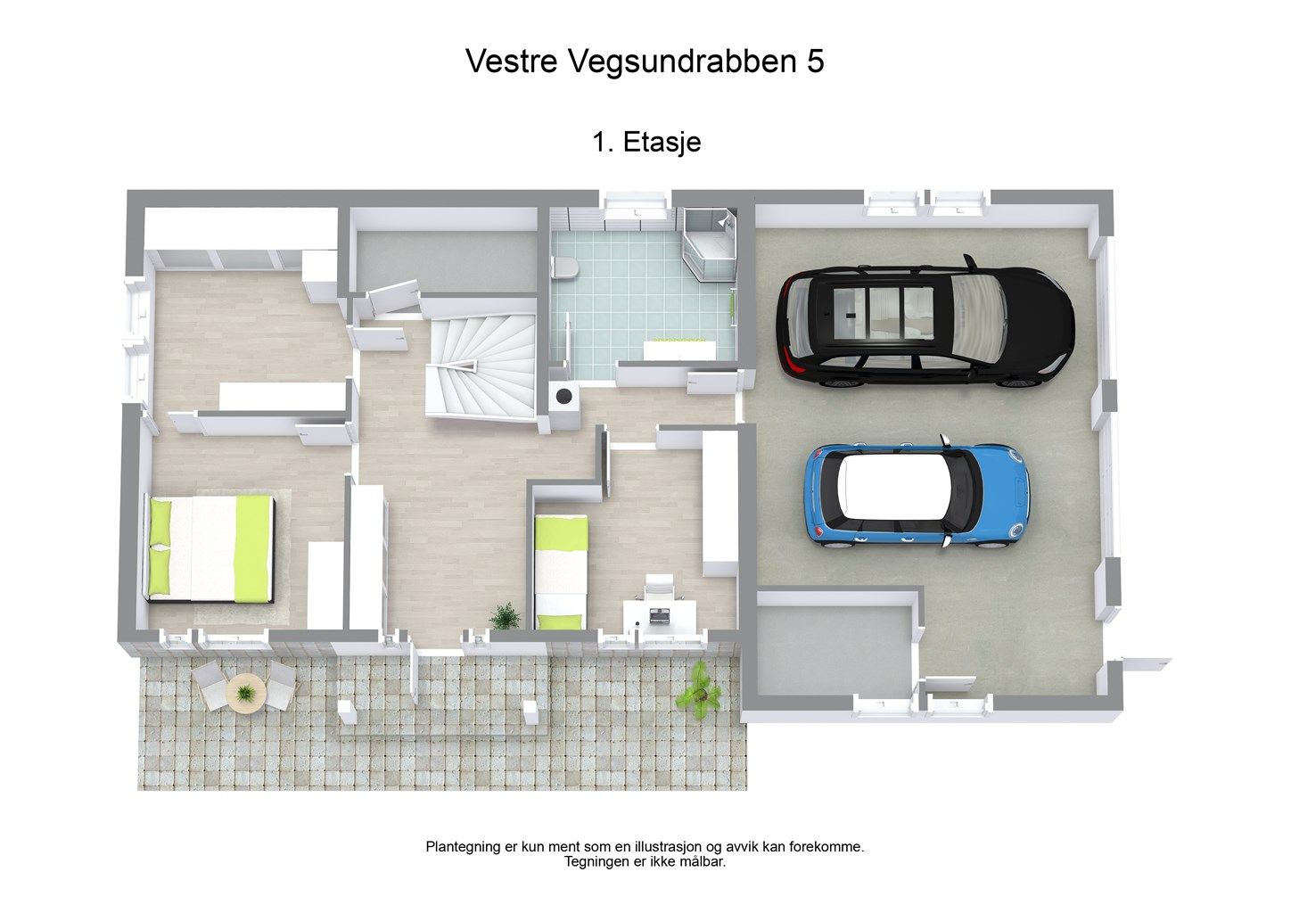 Illustrasjon av planløsningen for underetasjen.