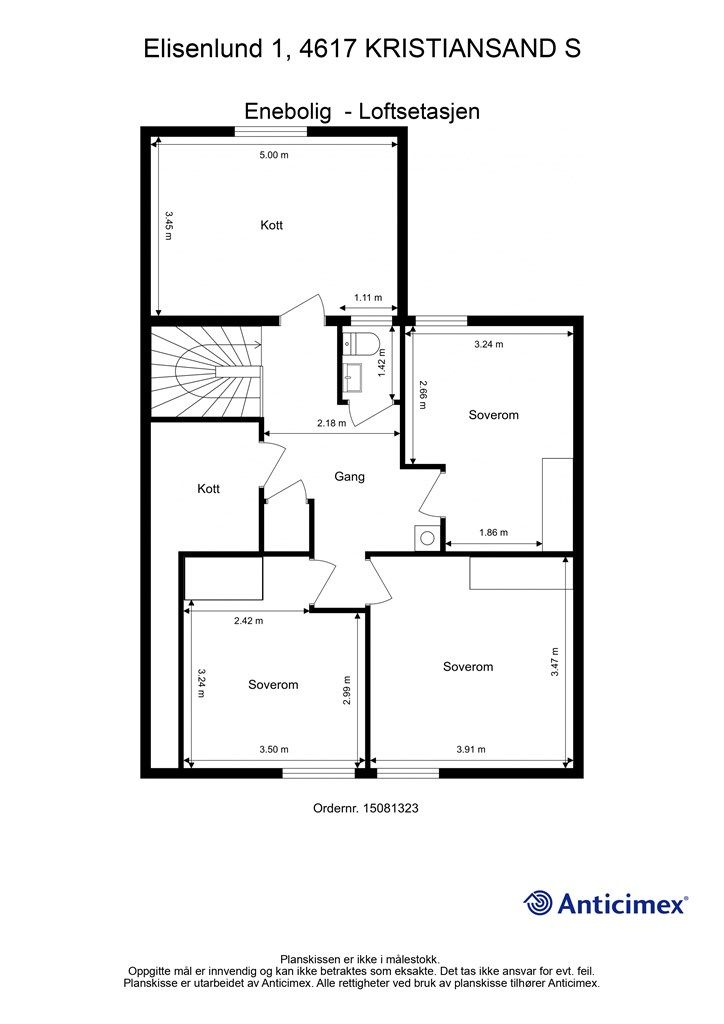2. Etasje/Loft - 2D plantegning med mål