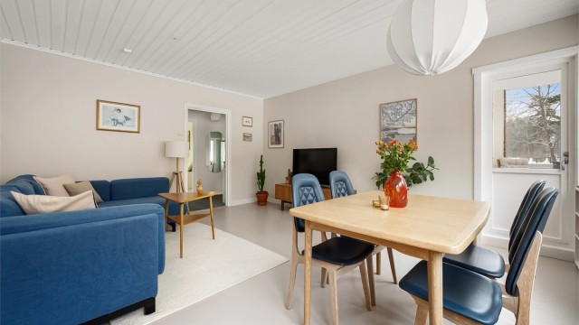 Balkongdøren fra 1988 har 2-lags glass og slipper inn ekstra lys.