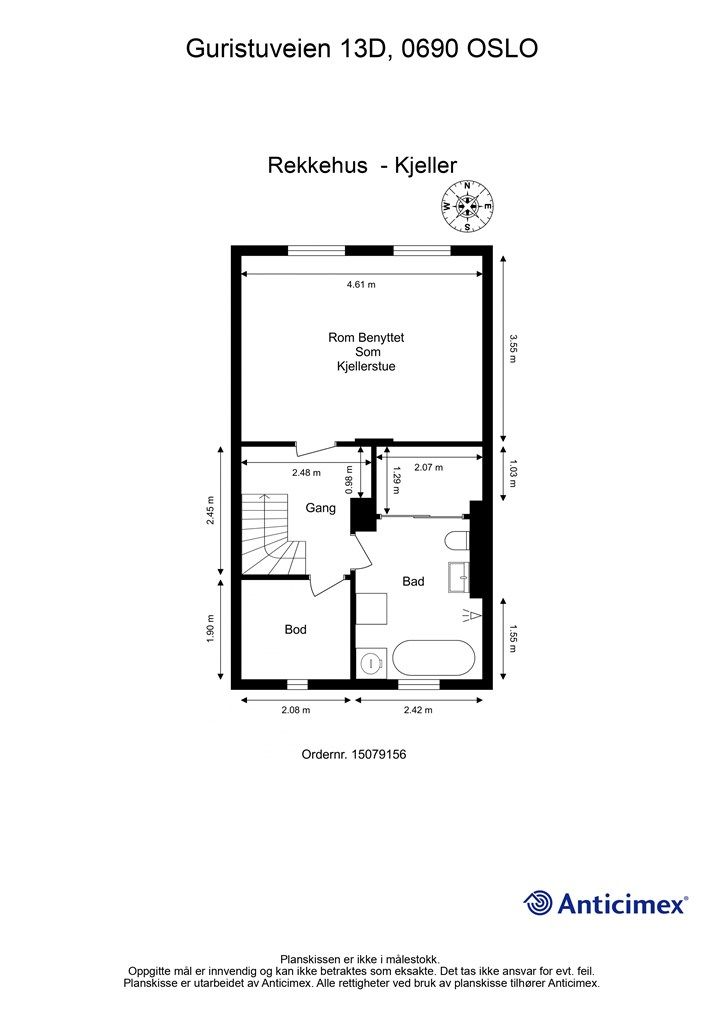 Kjelleretasjen inneholder et stort innredet rom, bad, gang og en praktisk bod.