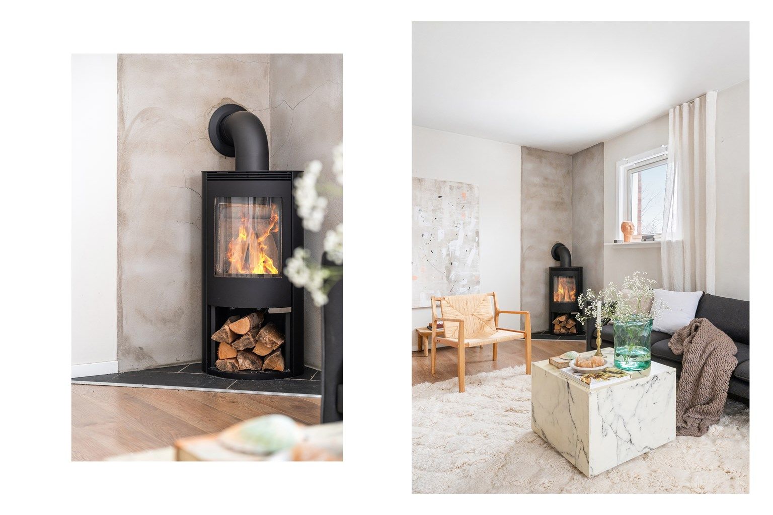 En vedovn i stuen gir ekstra varme og hygge på kalde dager.