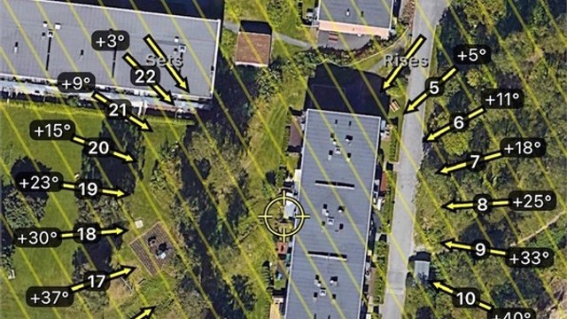Soldiagram - Durudveien 16 B - kun ment som en illustrasjon over solforholdene midtsommers (21. juni)