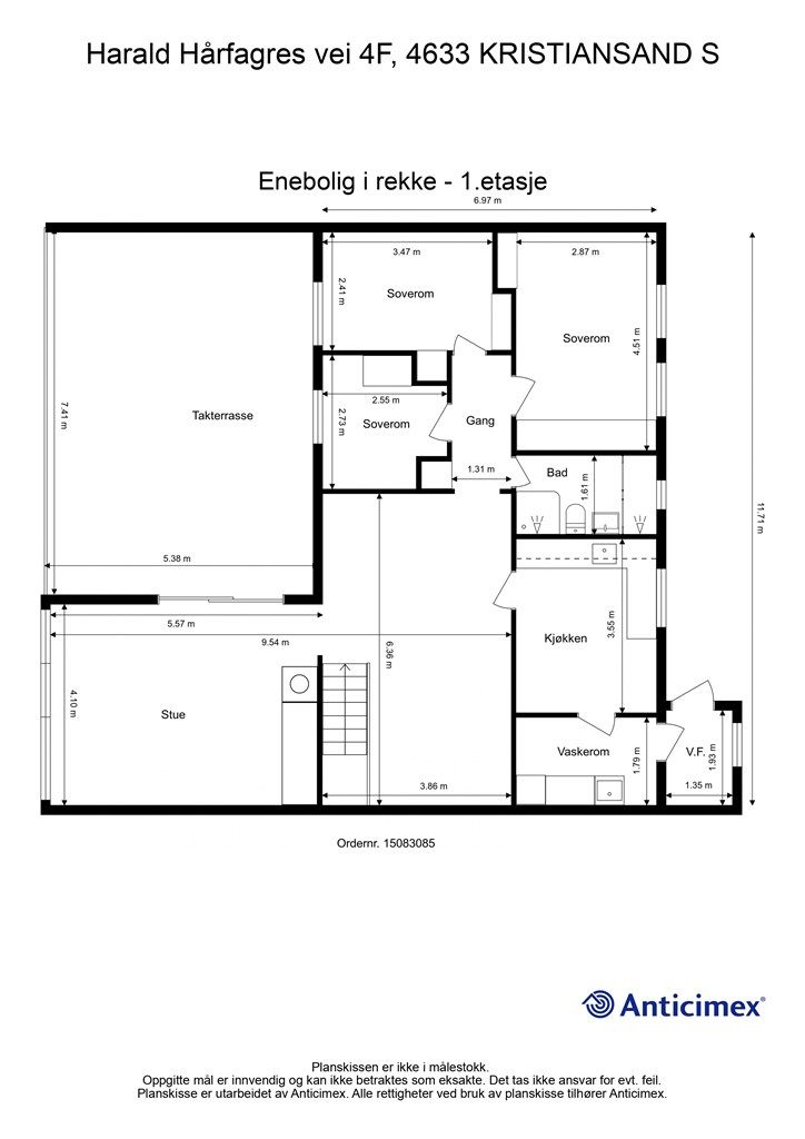 1. Etasje - 2D plantegning med mål